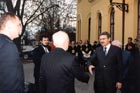 Welcoming of Mr. Ferenc Mádl, President of the Hungarian  Republic accompanied by  Mr. Miklós Boros,  Ambassador of the Hungarian Republic in the Slovak Republic.