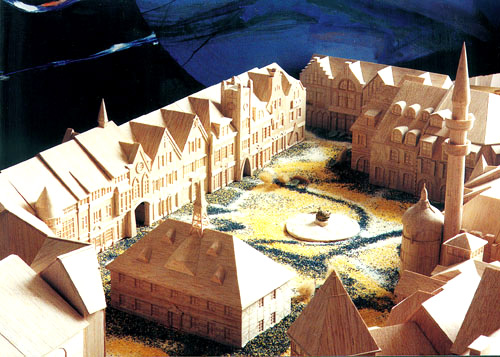 The wooden model of the work.