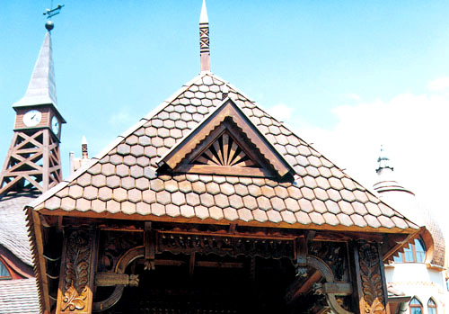 A detail of the top of the bell tower