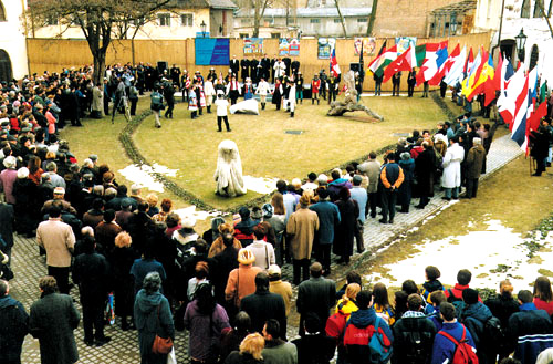 There were many interested in the ceremonial laying down of the foundation stone.