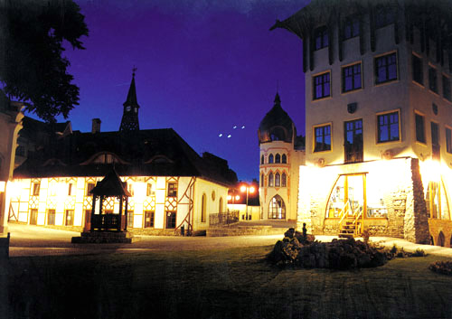 The evening view of the square from the Zichy Palace