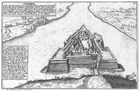 The fortress of Komrno at the end of the 16.century. According to Hoefnagel brothers.