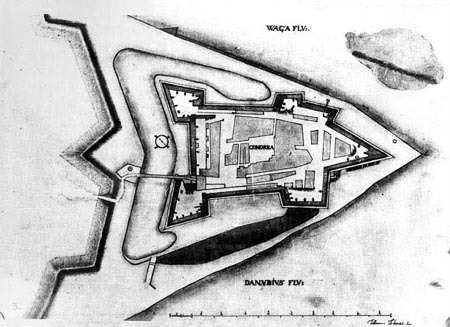 Ground - plan of the old fortress with artllery positions on the bastions. Ledentu album 1639.