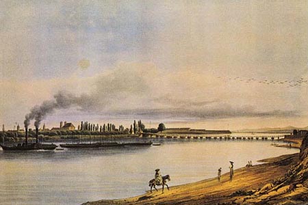 A Duna s a komromi rakpart a 19. sz. vgn. Duna Menti Mzeum, Komrom.