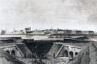Blick auf Komárno vom Donau- brückenkopf, ende 19. Jhs. Zeichnung: L. Rohbock, Lithografie: G. Hels.
