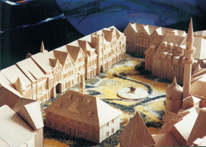 The wooden model of the work.