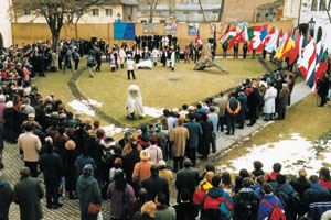 There were many interested in the ceremonial laying down of the foundation stone.